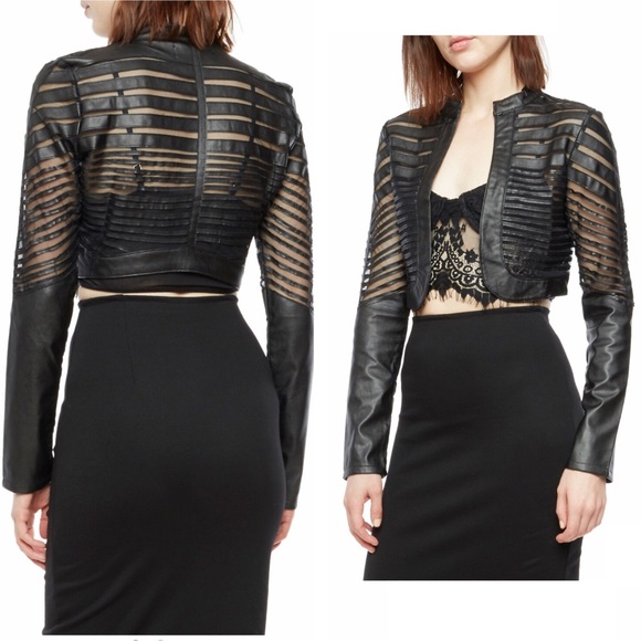 Jackets & Blazers - Faux Leather Mesh Shadow Stripe Bolero